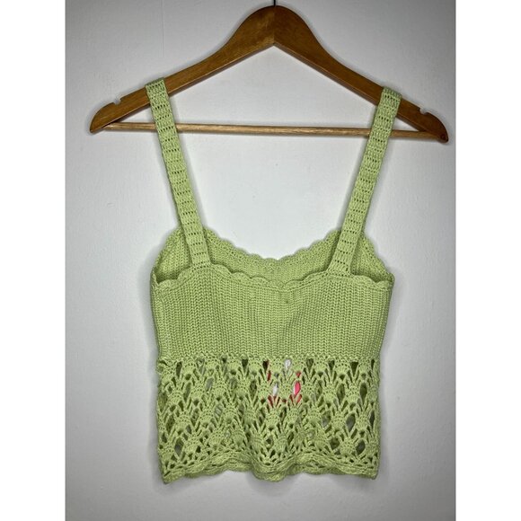 Green Crochet Knit Tank Top Women's XS New Hippie Boho Festival - Picture 7 of 8